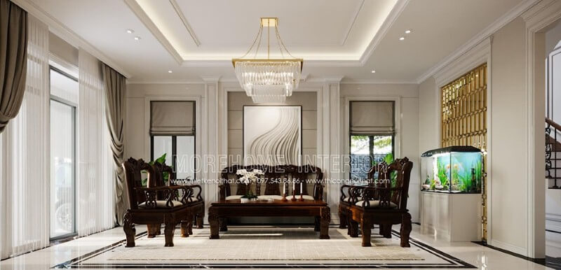 Đèn chùm thủy tinh tân cổ điển đẹp sang trọng cho phòng khách biệt thự, nhà phố, nhà liền kề cao cấp. Thiết kế nội thất phòng khách biệt thự